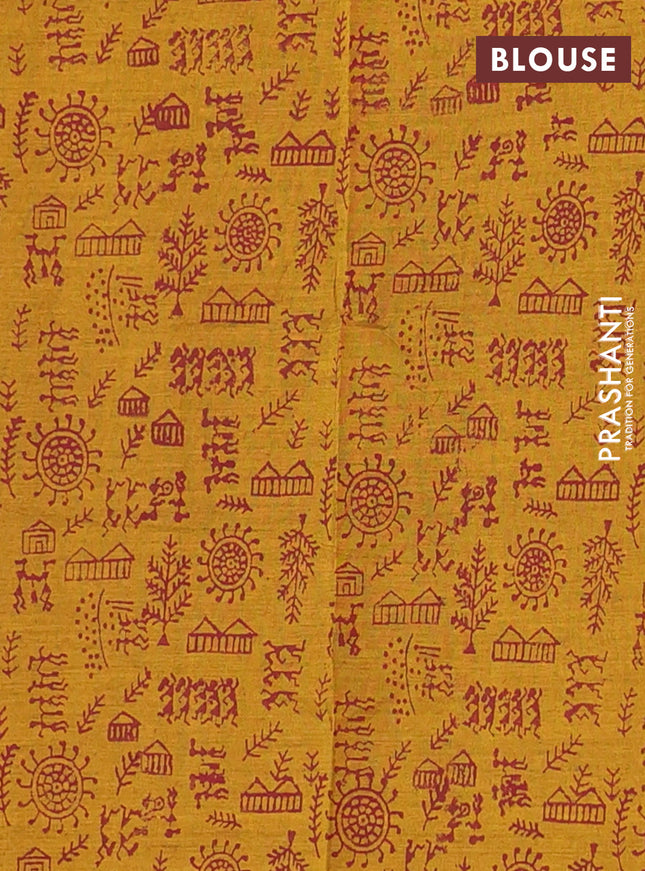 Semi silk cotton saree maroon and dark mustard with butta prints in borderless style