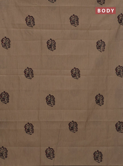 Semi silk cotton saree beige and maroon with elephant butta prints in borderless style