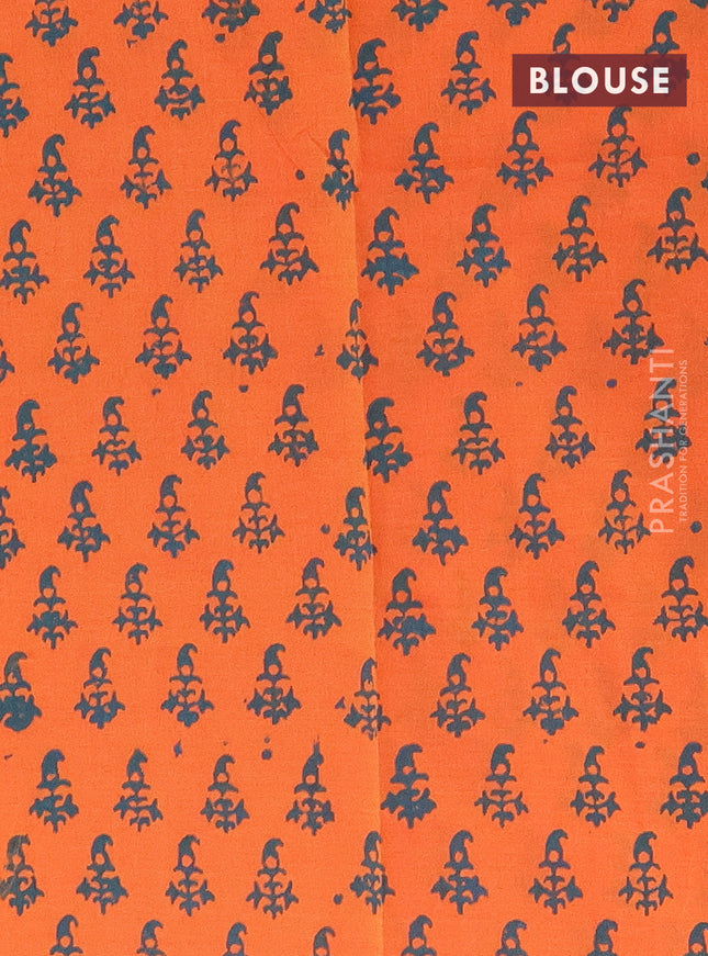 Semi silk cotton saree peacock green and orange with butta prints and printed border