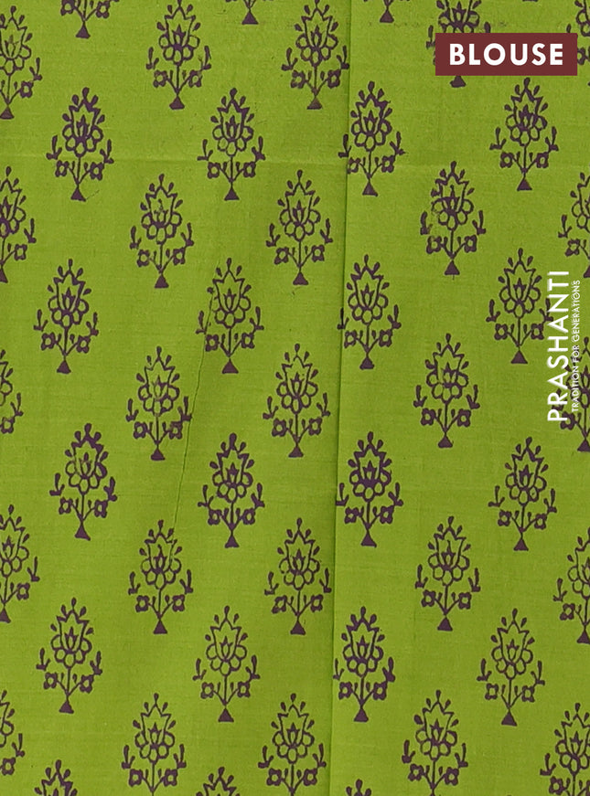 Semi silk cotton saree blue and light green with embroided buttas in borderless style