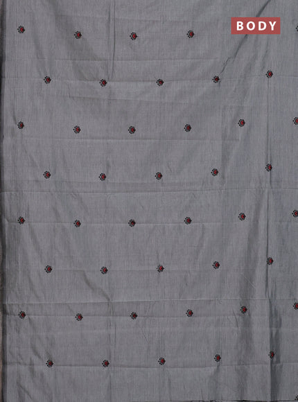 Semi silk cotton saree grey and black with embroided buttas in borderless style