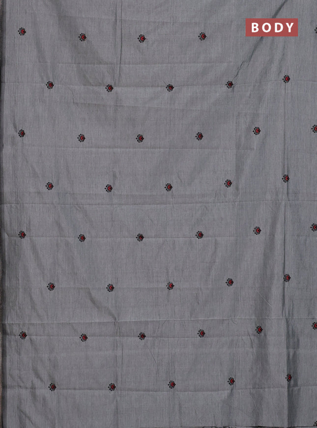 Semi silk cotton saree grey and black with embroided buttas in borderless style