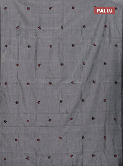 Semi silk cotton saree grey and black with embroided buttas in borderless style