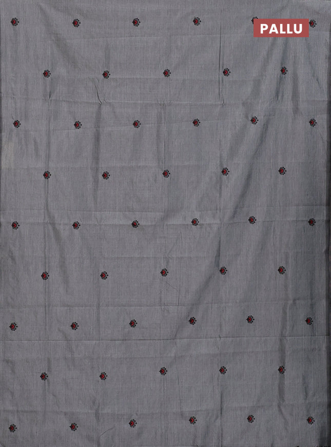Semi silk cotton saree grey and black with embroided buttas in borderless style