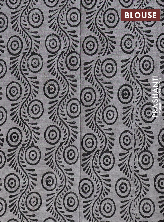 Semi silk cotton saree black and grey with embroided buttas in borderless style