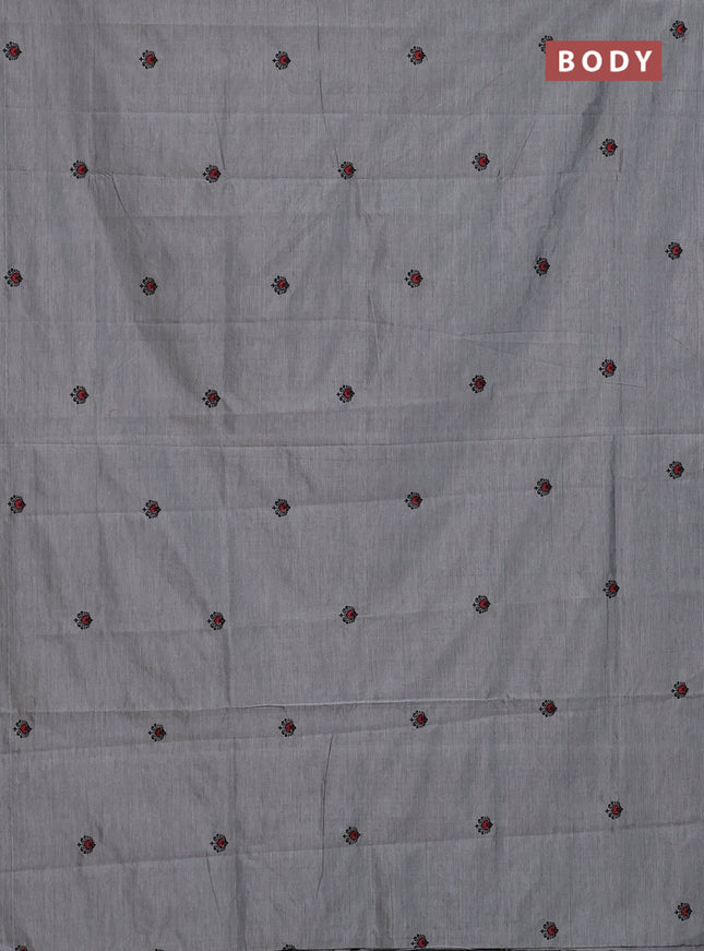 Semi silk cotton saree grey and black with embroided buttas in borderless style