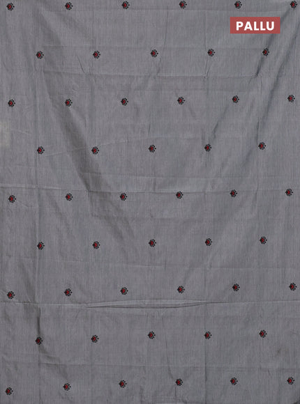 Semi silk cotton saree grey and black with embroided buttas in borderless style