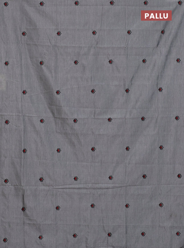 Semi silk cotton saree grey and black with embroided buttas in borderless style