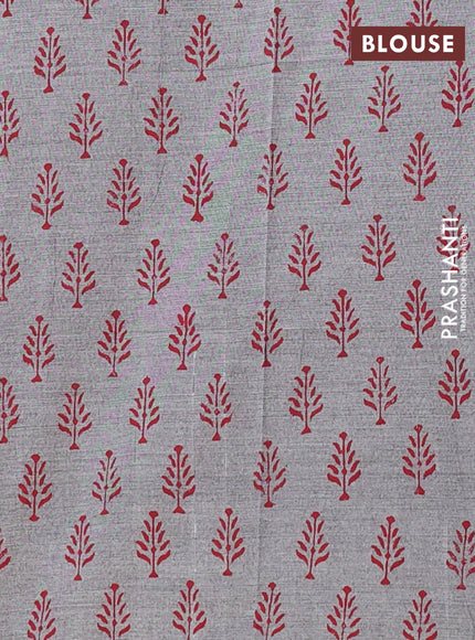 Semi silk cotton saree red and grey with embroided buttas in borderless style