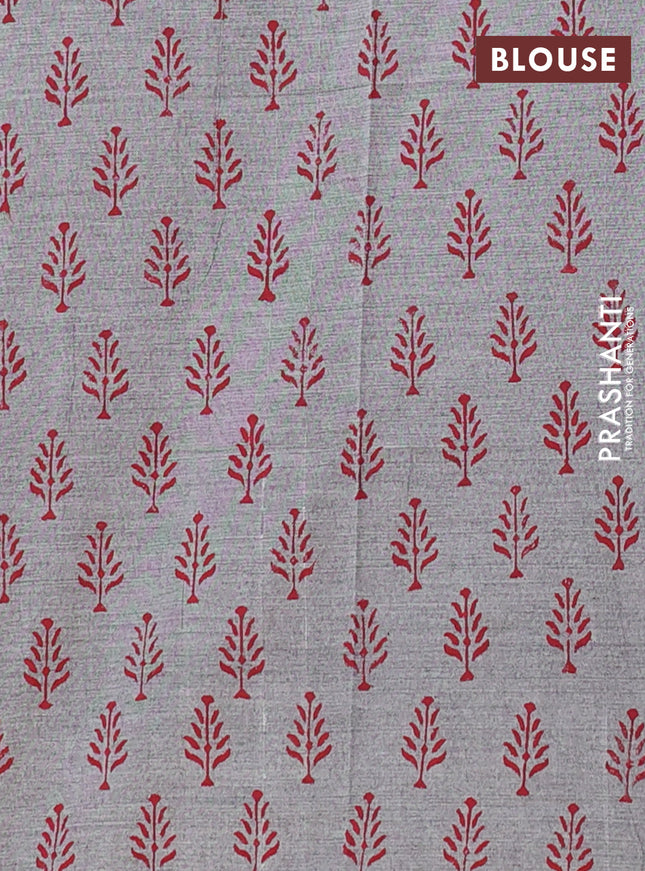 Semi silk cotton saree red and grey with embroided buttas in borderless style