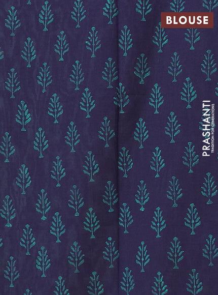 Semi silk cotton saree teal green shade and navy blue with embroided buttas in borderless style