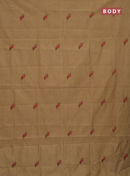 Semi silk cotton saree sandal and brown with embroided buttas in borderless style