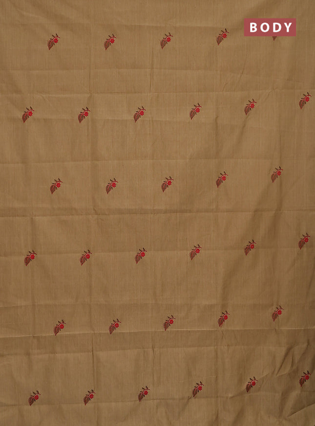 Semi silk cotton saree sandal and brown with embroided buttas in borderless style