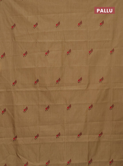 Semi silk cotton saree sandal and brown with embroided buttas in borderless style