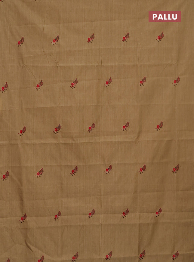 Semi silk cotton saree sandal and brown with embroided buttas in borderless style