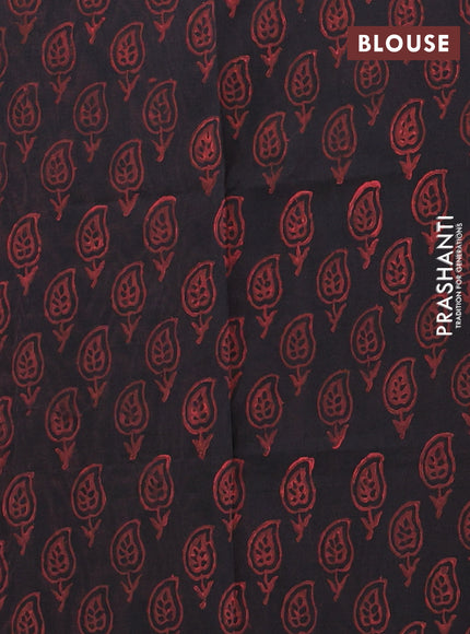 Semi silk cotton saree peach pink and black with embroided buttas in borderless style