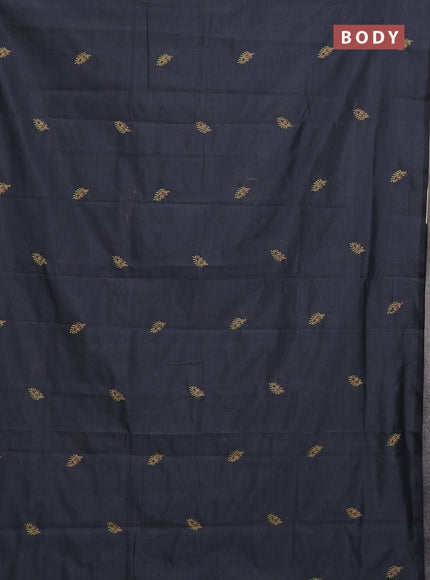 Semi silk cotton saree elephant grey and lime green with embroided buttas in borderless style