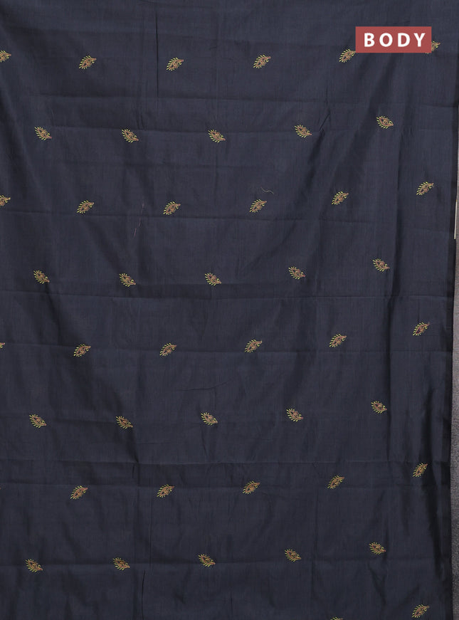 Semi silk cotton saree elephant grey and lime green with embroided buttas in borderless style