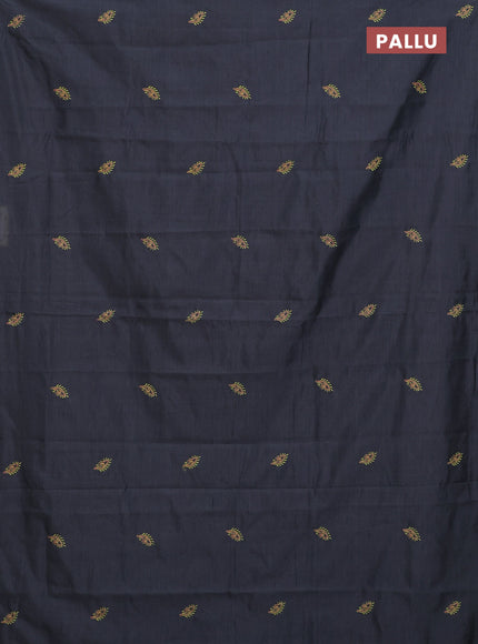 Semi silk cotton saree elephant grey and lime green with embroided buttas in borderless style