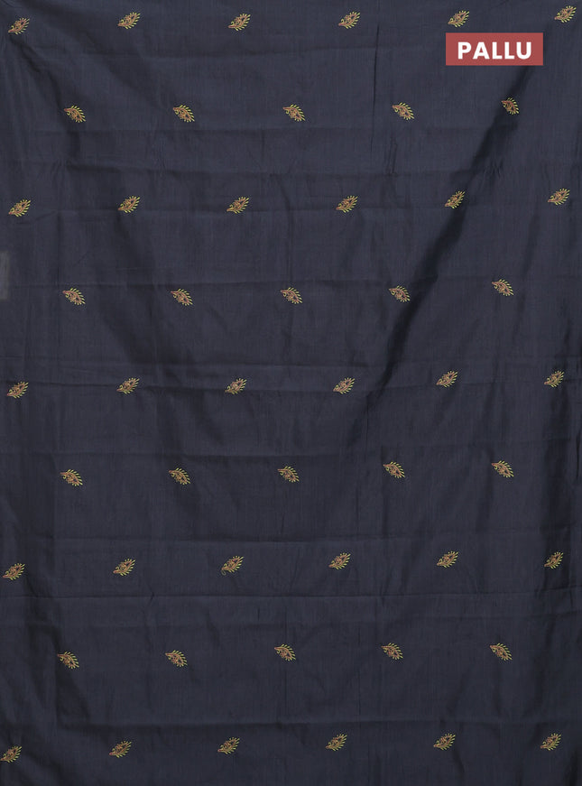 Semi silk cotton saree elephant grey and lime green with embroided buttas in borderless style