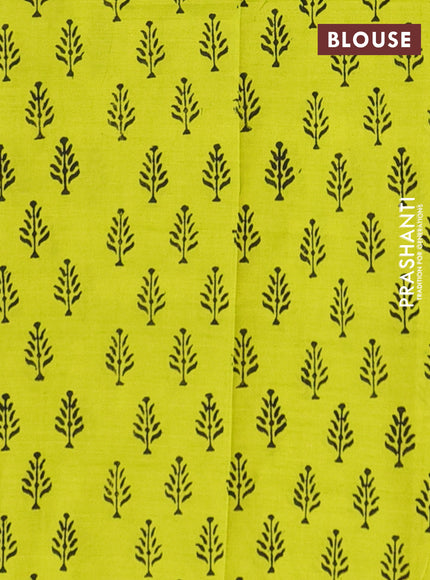 Semi silk cotton saree elephant grey and lime green with embroided buttas in borderless style