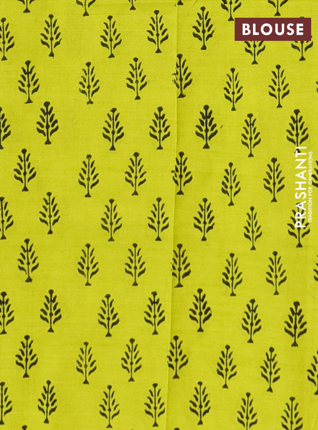 Semi silk cotton saree elephant grey and lime green with embroided buttas in borderless style