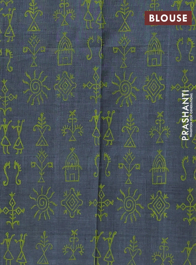 Semi silk cotton saree lime green and grey with embroided buttas in borderless style