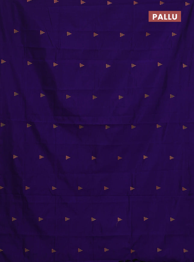 Semi silk cotton saree violet and peach pink with embroided buttas in borderless style