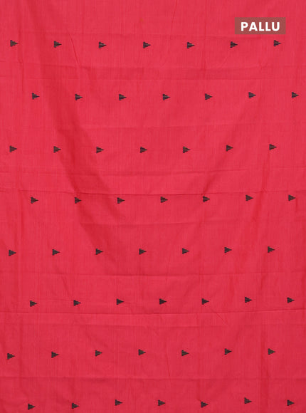 Semi silk cotton saree candy pink and blue with embroided buttas in borderless style