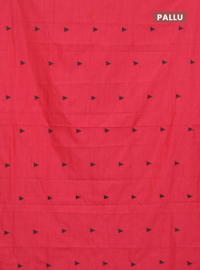 Semi silk cotton saree candy pink and blue with embroided buttas in borderless style