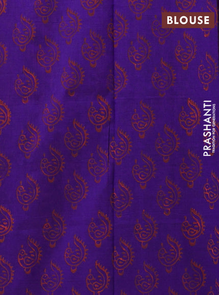 Semi silk cotton saree candy pink and blue with embroided buttas in borderless style