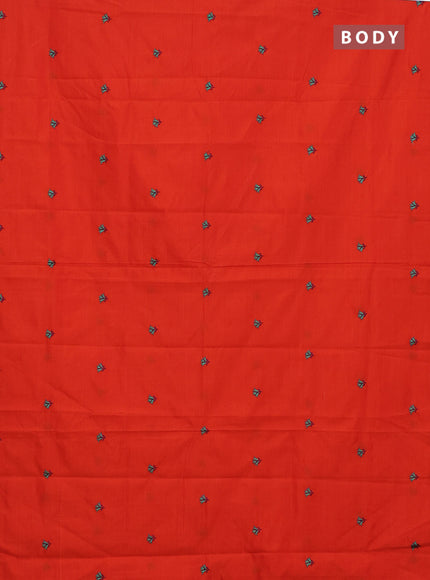 Semi silk cotton saree orange and teal green with embroided buttas in borderless style