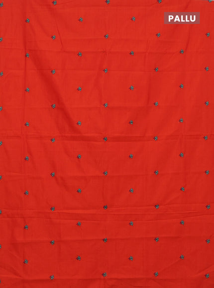 Semi silk cotton saree orange and teal green with embroided buttas in borderless style