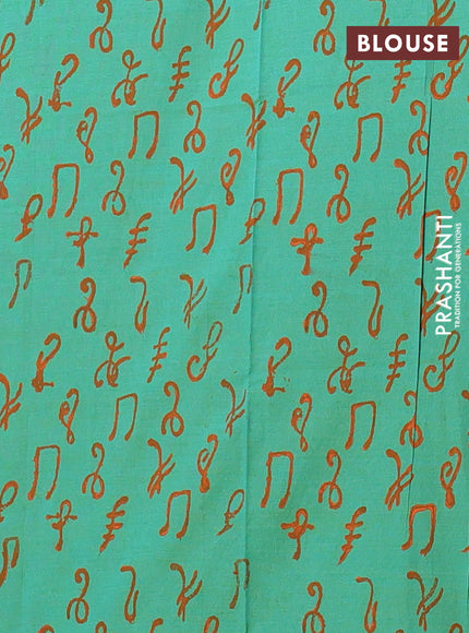 Semi silk cotton saree orange and teal green with embroided buttas in borderless style