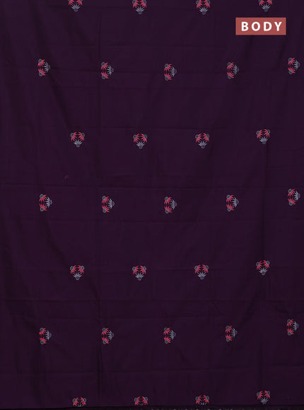 Semi silk cotton saree deep purple and grey with embroided buttas in borderless style