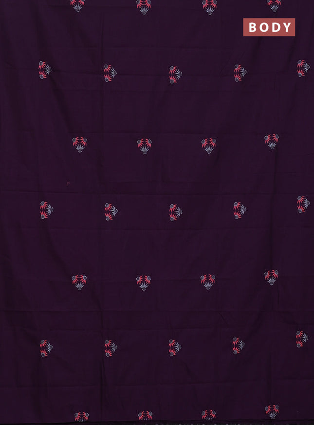 Semi silk cotton saree deep purple and grey with embroided buttas in borderless style