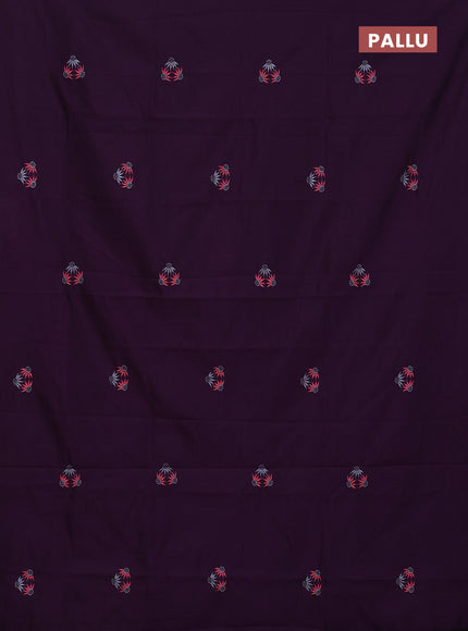 Semi silk cotton saree deep purple and grey with embroided buttas in borderless style