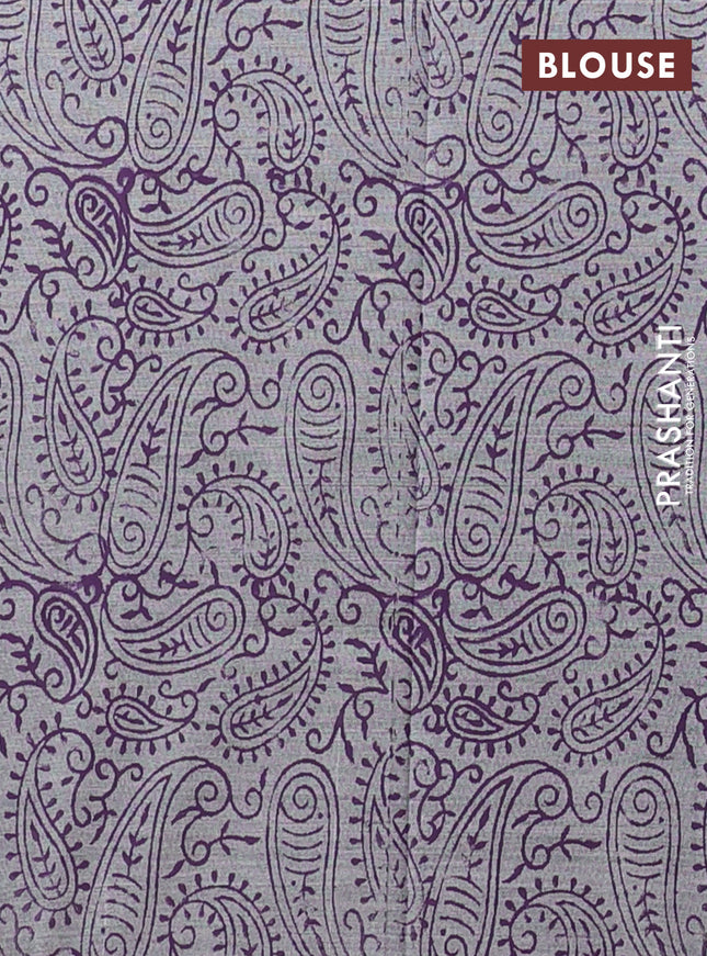 Semi silk cotton saree deep purple and grey with embroided buttas in borderless style