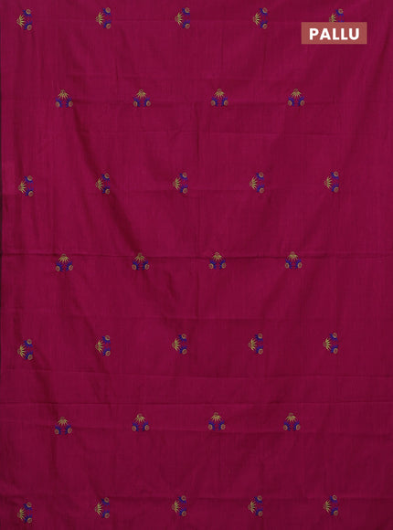 Semi silk cotton saree magenta pink and pista green with embroided buttas in borderless style