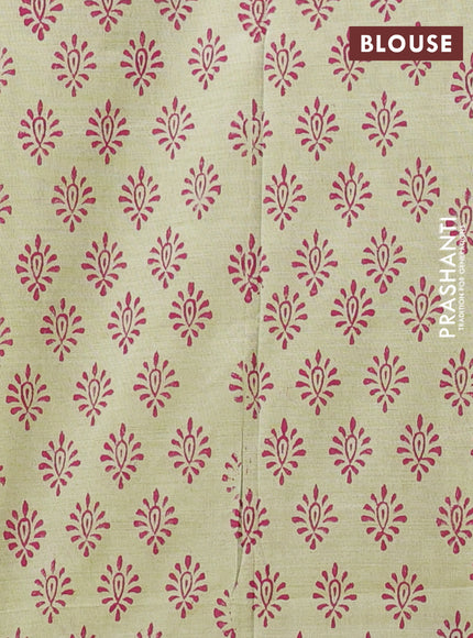 Semi silk cotton saree magenta pink and pista green with embroided buttas in borderless style