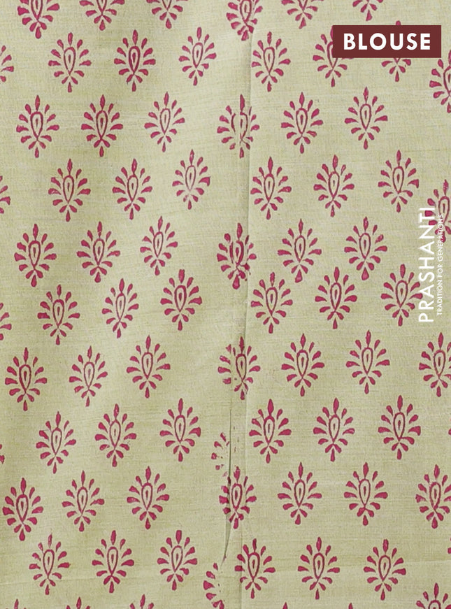 Semi silk cotton saree magenta pink and pista green with embroided buttas in borderless style