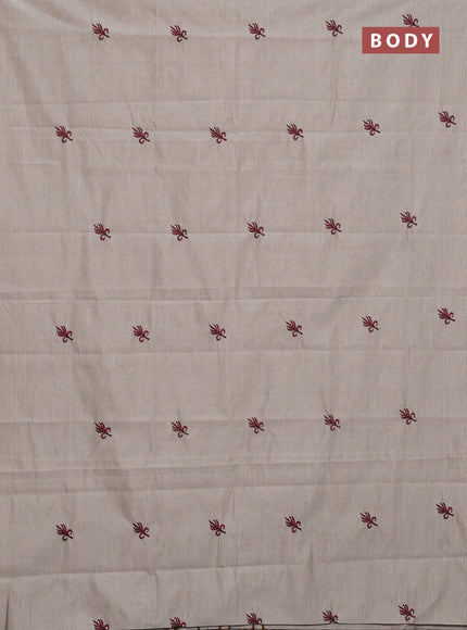 Semi silk cotton saree beige and maroon with embroided buttas in borderless style