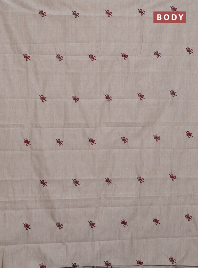 Semi silk cotton saree beige and maroon with embroided buttas in borderless style