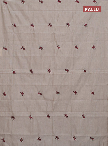 Semi silk cotton saree beige and maroon with embroided buttas in borderless style