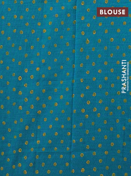 Semi silk cotton saree sunset orange and peacock green with embroided buttas in borderless style