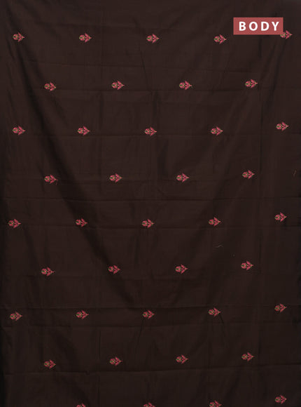 Semi silk cotton saree coffee brown and peach pink with embroided buttas in borderless style