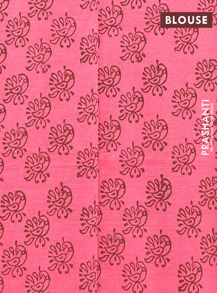 Semi silk cotton saree coffee brown and peach pink with embroided buttas in borderless style