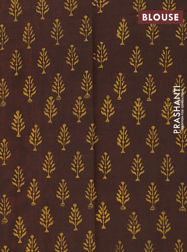 Semi silk cotton saree orange and deep coffee brown with embroided buttas in borderless style