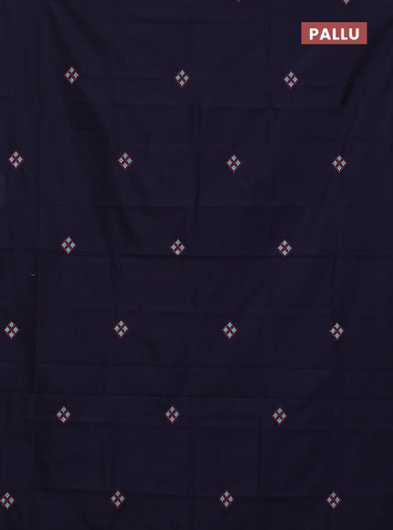 Semi silk cotton saree navy blue and teal shade with embroided buttas in borderless style