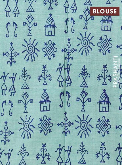 Semi silk cotton saree navy blue and teal shade with embroided buttas in borderless style